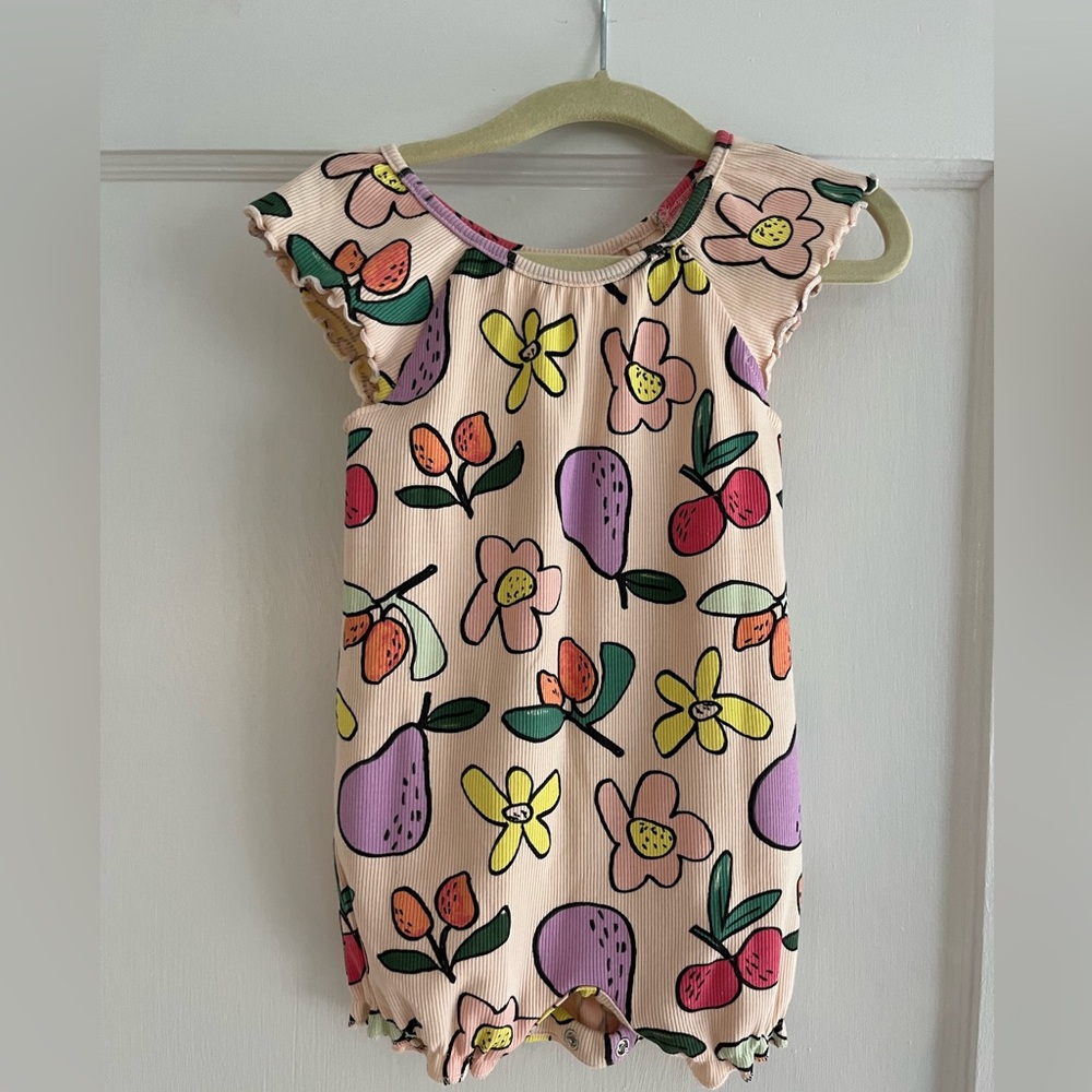 NEXT UK Floral and Fruit Print Baby Romper, size 3-6 months, NWOT.
